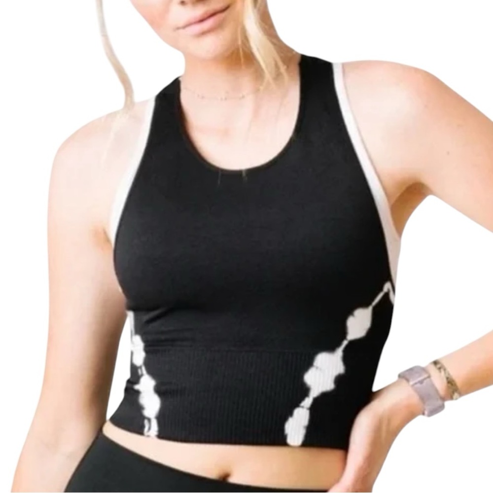 ZYIA Hendrix Seamless Black and White Tie-Dye Crop Top Size XL